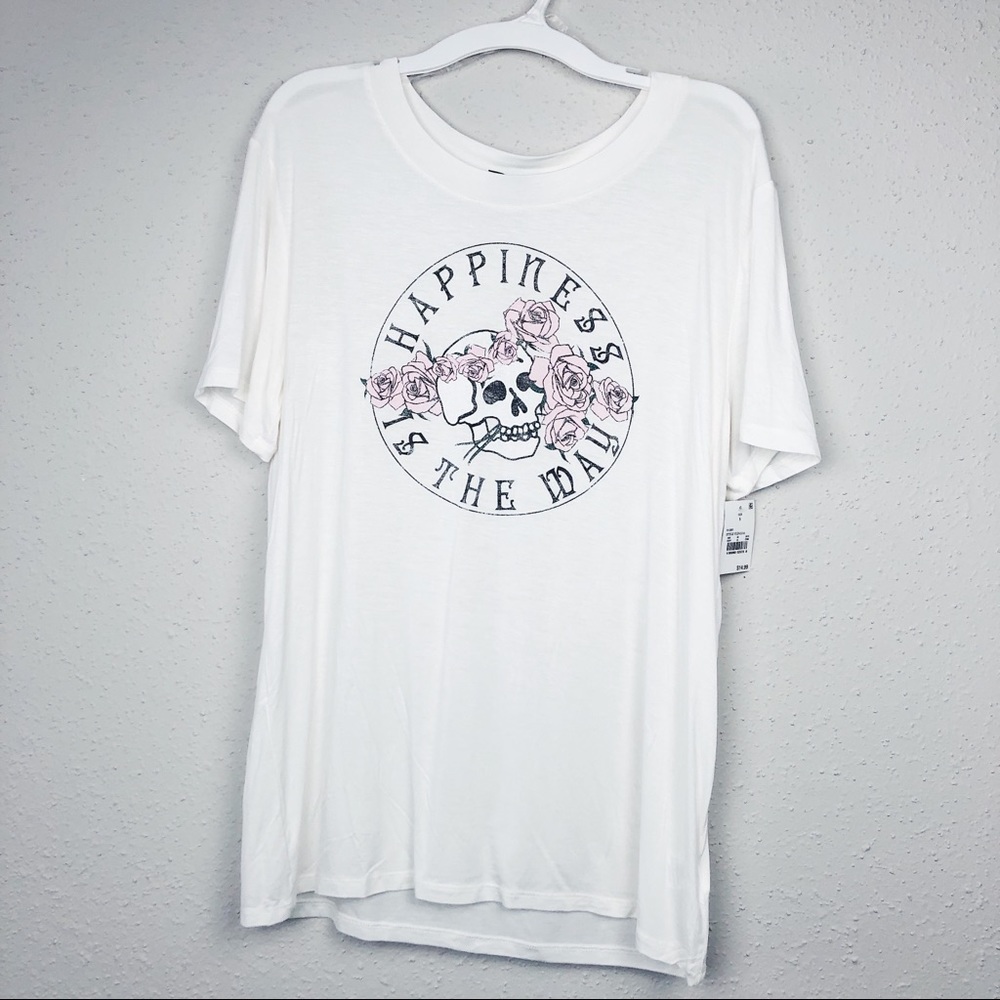 WHITE FIFTH SUN SOFT SKULL &ROSES GRAPHIC TEE US S